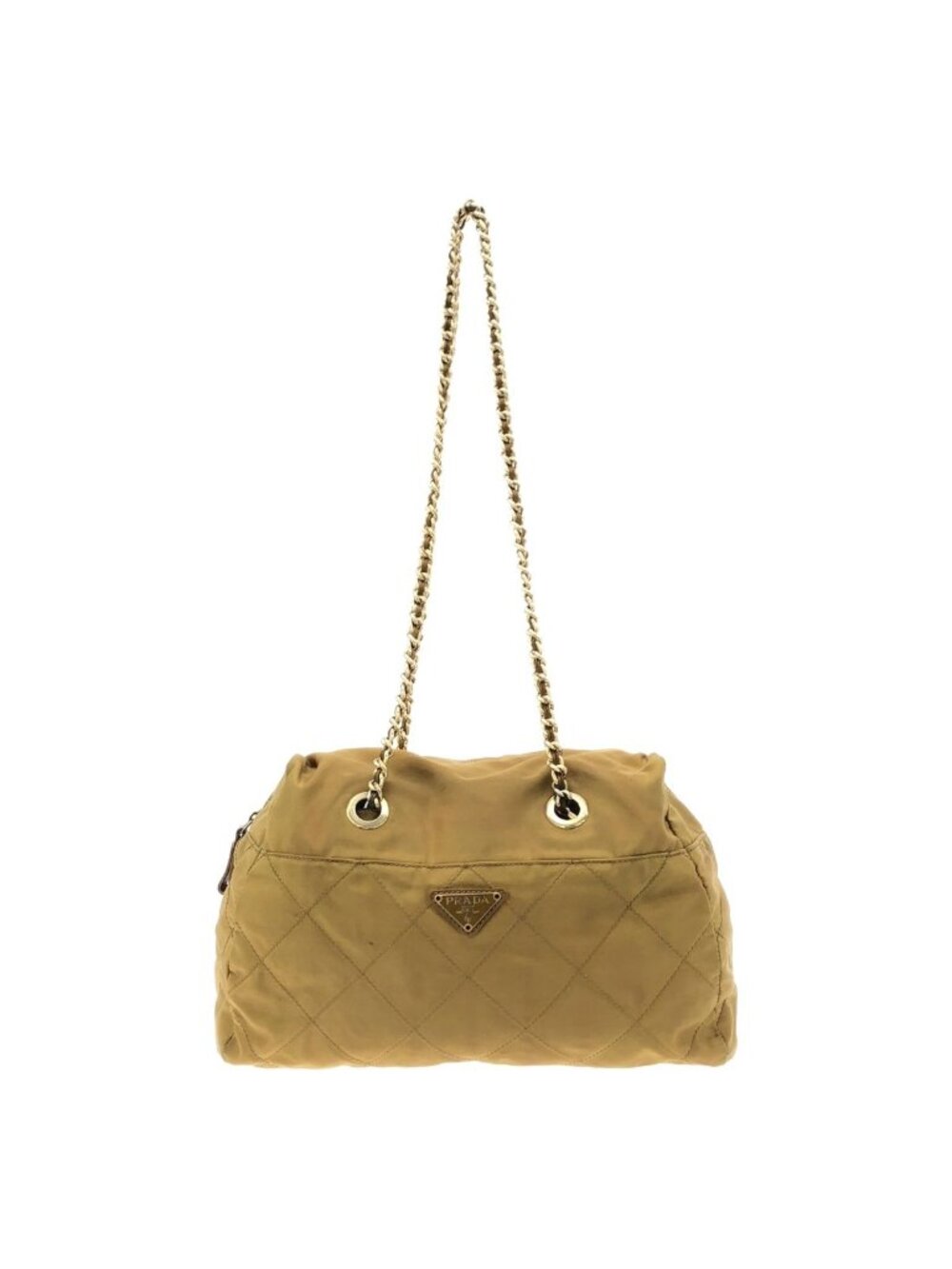 Prada Vintage Quilted Nylon Chain Shoulder Bag Yellow